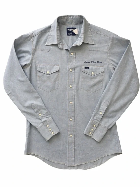 Wrangler Chambray Western Shirt Embroidered Snap Button Top Size 16-36 - Picture 1 of 4